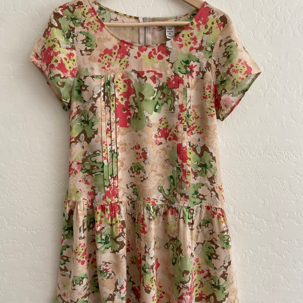American Rag Baby Doll MIDI Dress Floral Pink Green Brown Cream Tan Size XL